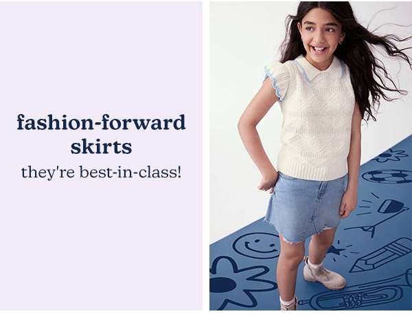 Fashion-forward skirts. They're best-in-class! Model wearing evsie clothing.