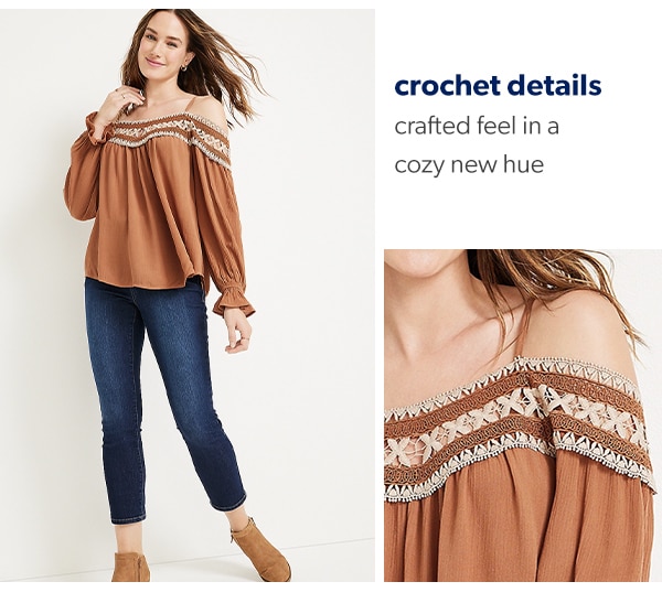 Crochet details. Crafted feel in a cozy new hue.