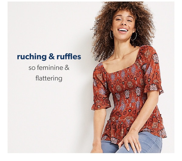 Ruching & ruffles. So feminine & flattering.