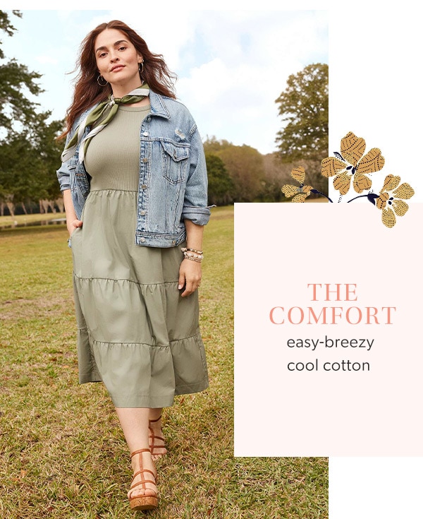 The comfort. Easy-breezy cool cotton. Model wearing maurices clothing.