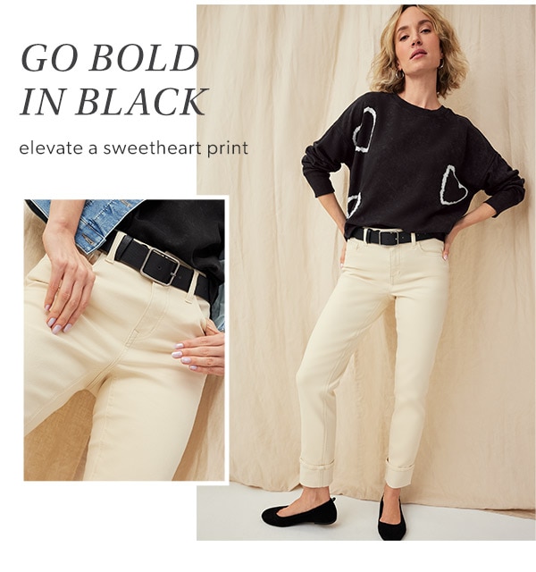 Gold in black. Elevate a sweetheart print. Model wearing maurices clothing.