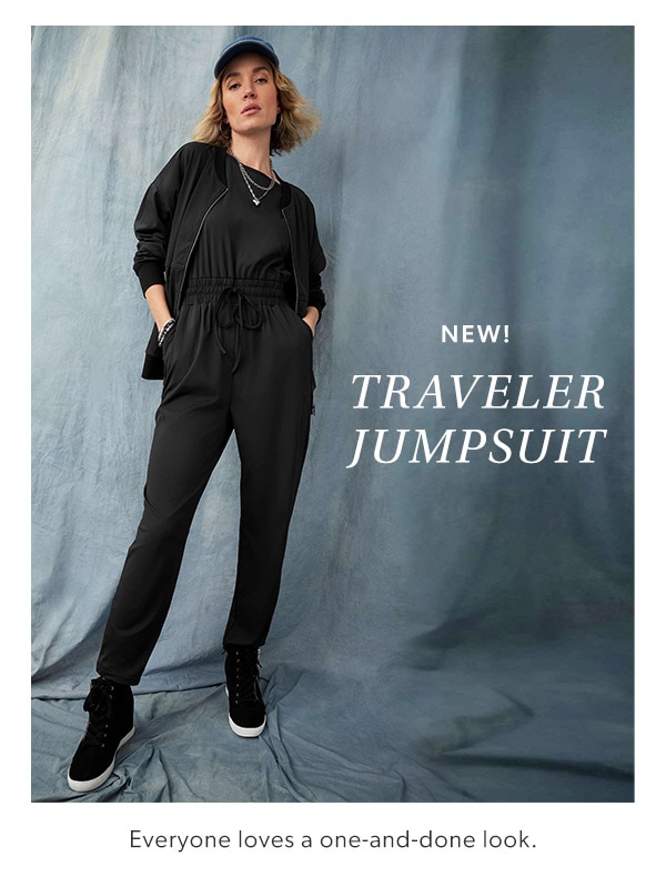 New! Traveler jumpsuit. Everyone loves a one-and-done look. Model wearing maurices clothing.