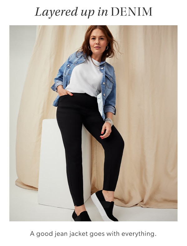 Layered up in denim. A good jean jacket goes with everything. Model wearing maurices clothing.