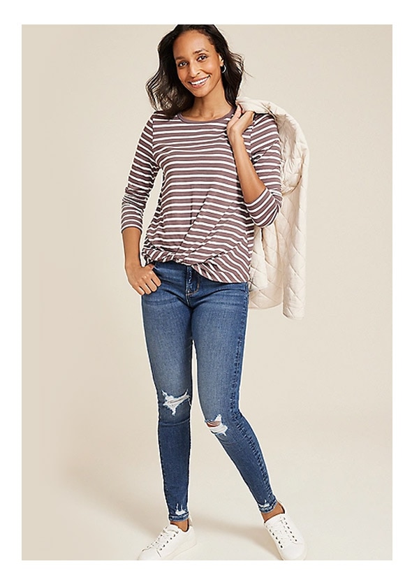 Model wearing maurices clothing.