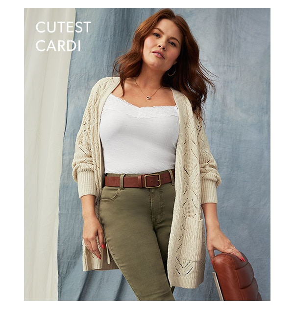 Cutest cardi. Model wearing maurices clothing.