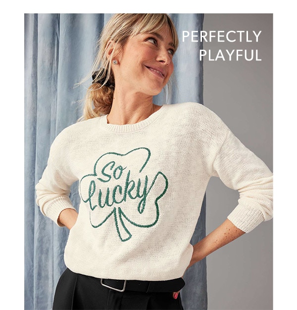 Perfectly playful. Model wearing maurices clothing.
