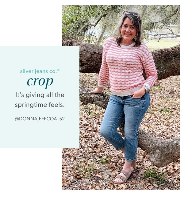 silver jeans co.® crop. It's giving all the springtime feels. @donnajeffcoat52 Model wearing maurices clothing.