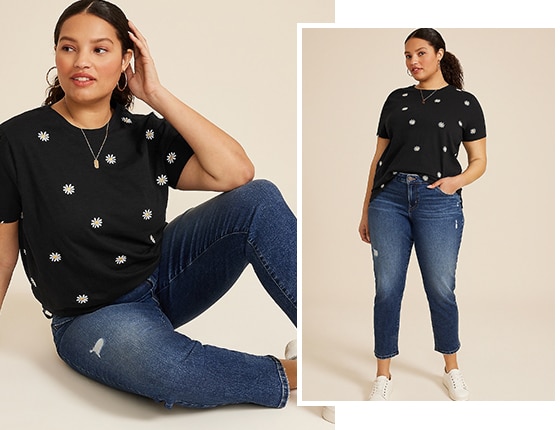 Model wearing maurices clothing.
