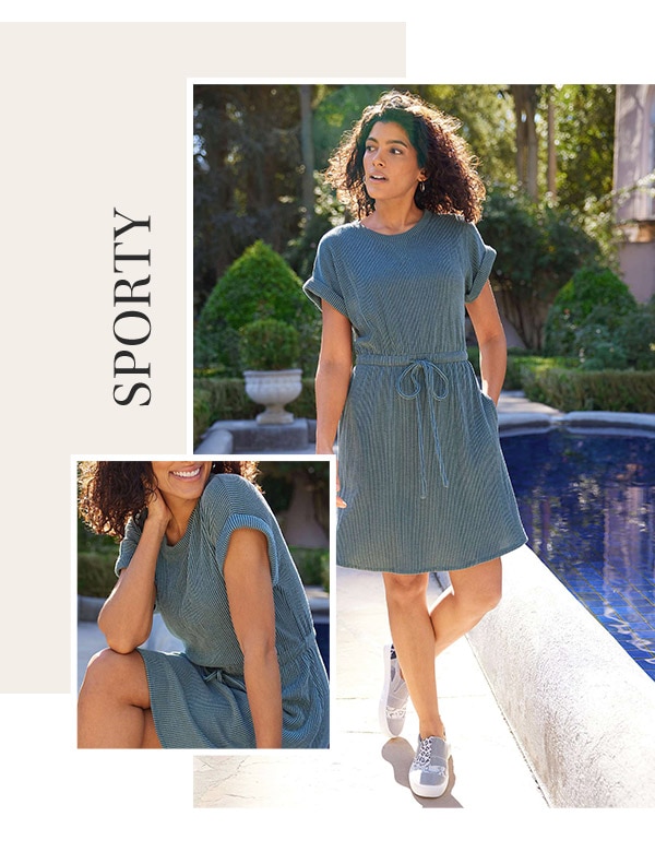 Sporty. Model wearing maurices clothing.