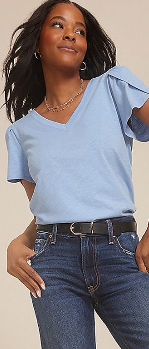 Model wearing maurices clothing.