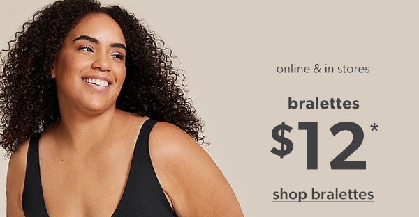 Online & in stores. Bralettes $12*. Shop bralettes. Model wearing maurices clothing.