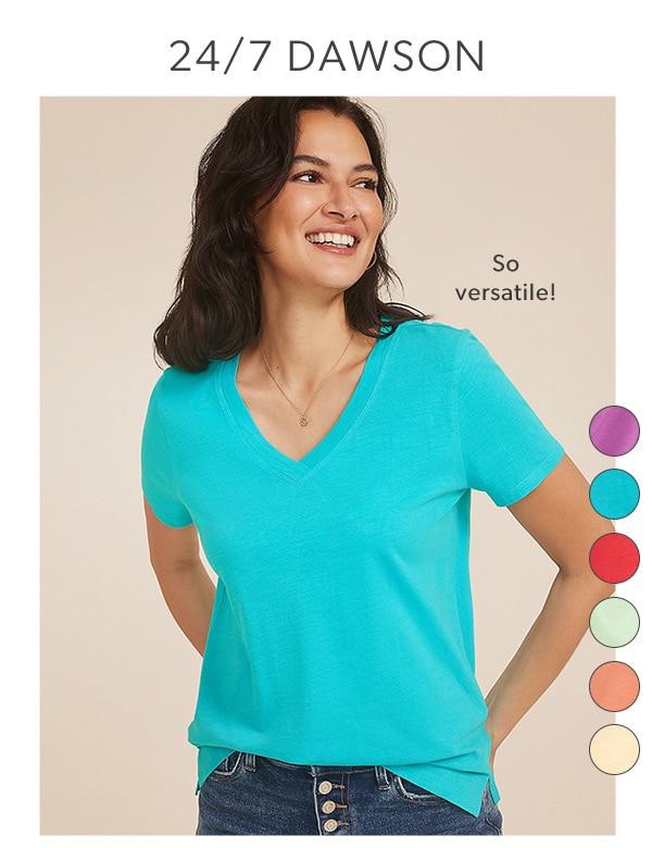 24/7 Dawson. So versatile! Model wearing maurices clothing.