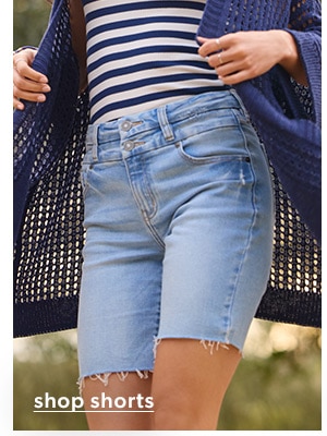 Shop shorts. Model wearing maurices clothing.