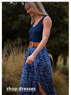 Shop dresses. Model wearing maurices clothing.