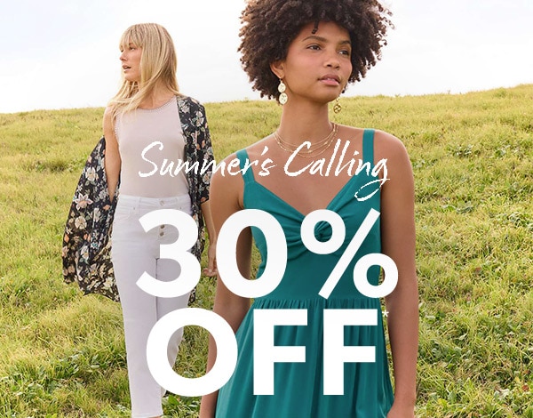 Summer's calling. 30% off*. Models wearing maurices clothing.