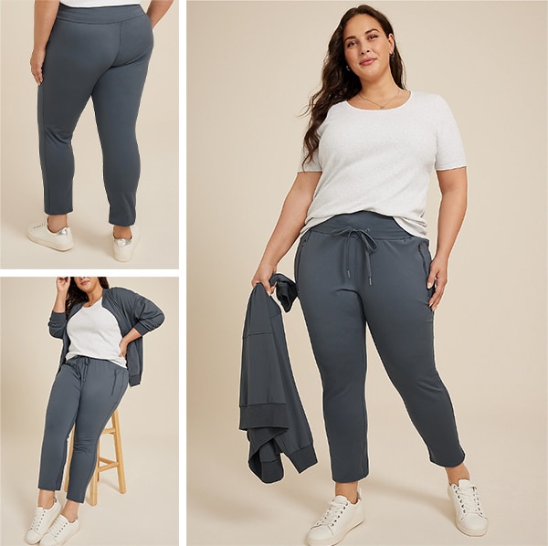 Model wearing maurices weekender pants.