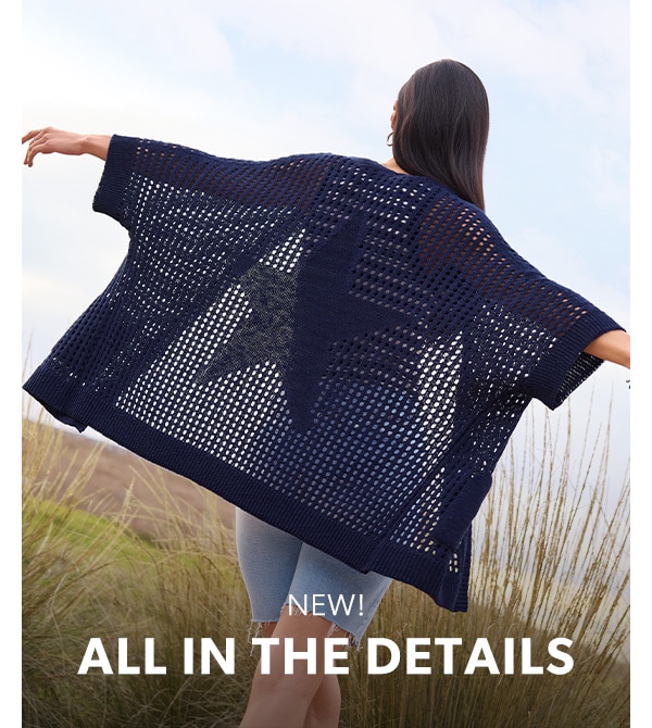 New! All in the details. Model wearing maurices clothing.