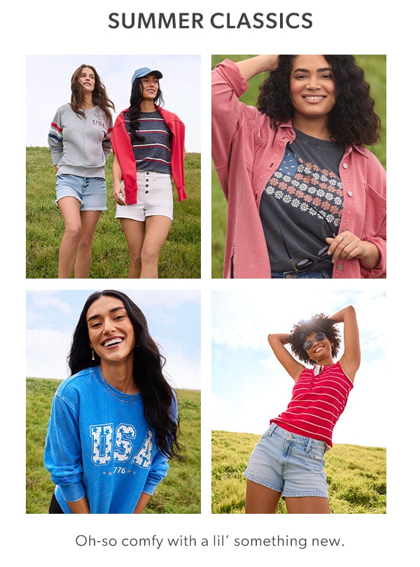 Summer classics. Oh-so comfy with a lil’ something new. Models wearing maurices clothing.