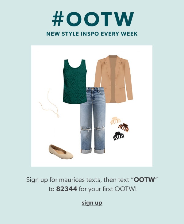 #OOTW New style inspo every week. Sign up for maurices texts, then text “OOTW” to 82344 for your first OOTW! Sign up. maurices clothing.