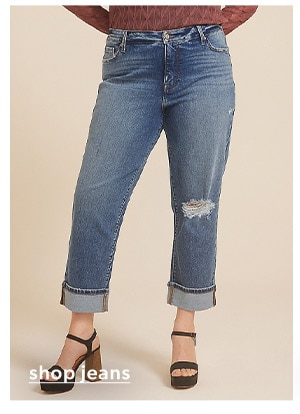 Shop jeans. Model wearing maurices clothing.