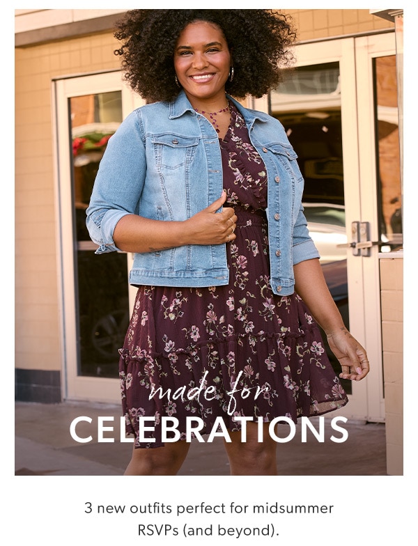 Made for celebrations. 3 new outfits perfect for midsummer RSVPs (and beyond). Model wearing maurices clothing.