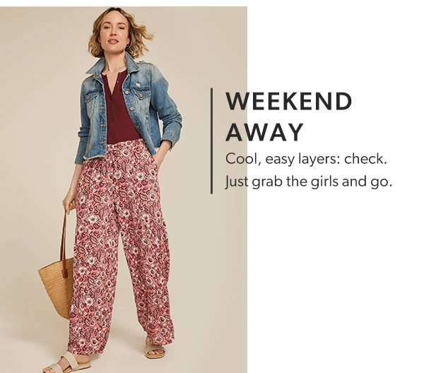 Weekend away. Cool, easy layers: check. Just grab the girls and go. Model wearing maurices clothing.