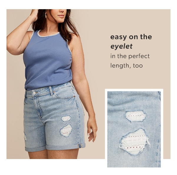 Easy on the eyelet. In the perfect length, too. Model wearing maurices clothing.
