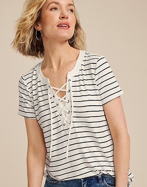 Model wearing maurices clothing.