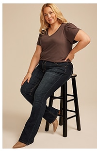 Model wearing maurices clothing.