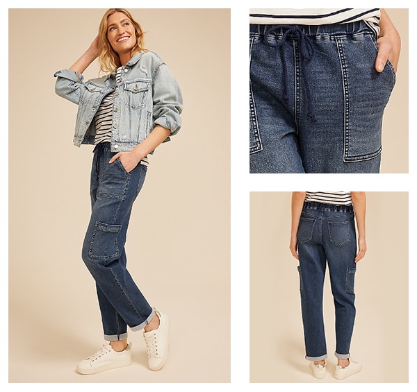 Model wearing maurices jean jogger.